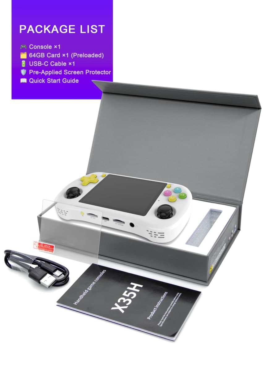 Powkiddy X35H Retro Handheld Game Console, - 10,000+ Games, 3.5" IPS, HDMI TV-Out, 4-6 Hour Playtime, Hall Joysticks, 64GB+ Dual Slots (White) thumbnail 2