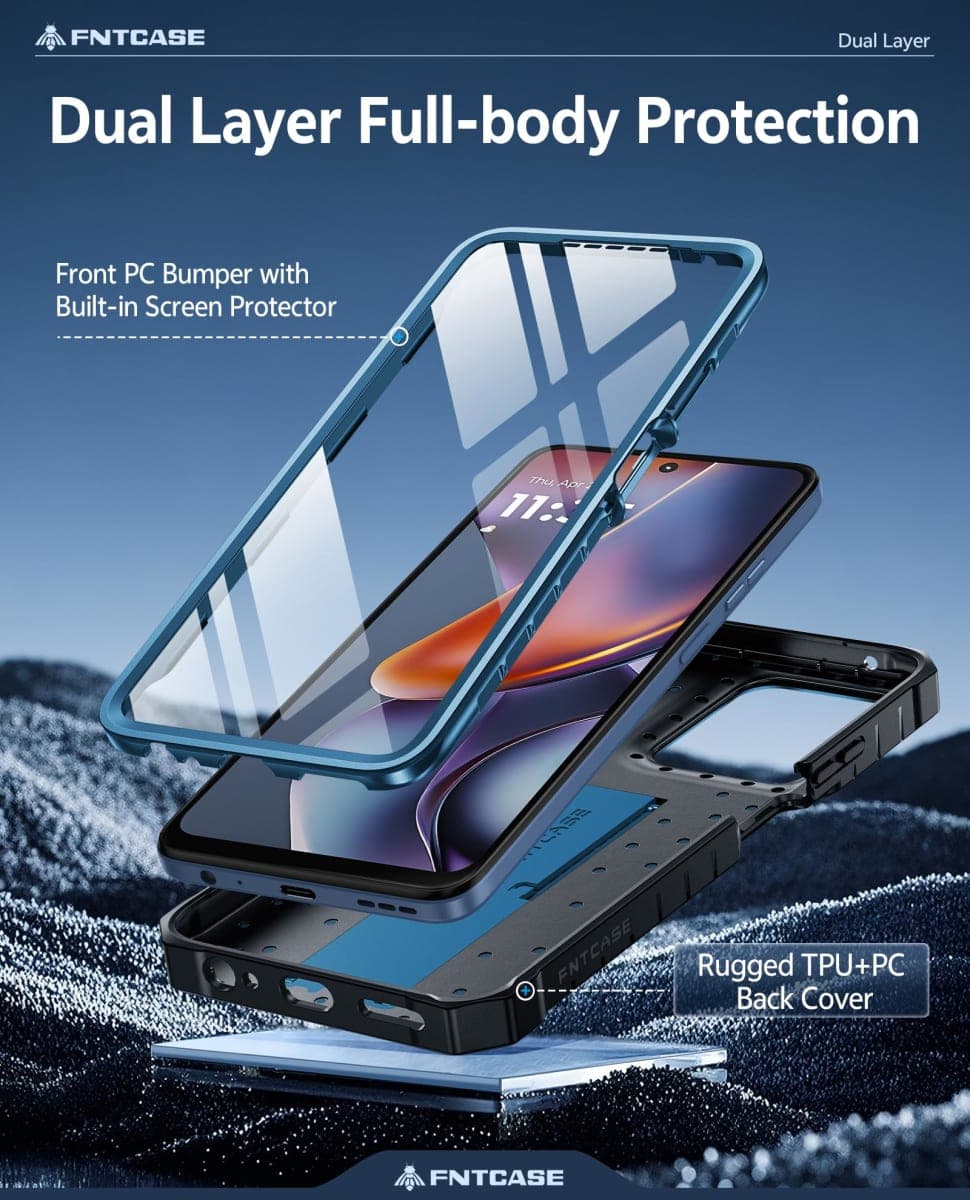 FNTCASE for Moto-G 2026/2025 Case: for Motorola Moto G Play 2026 5G Military Grade Drop Proof Protection Cover with Kickstand | Matte Textured Rugged Shockproof TPU | Protective Phone Case Blue thumbnail 3