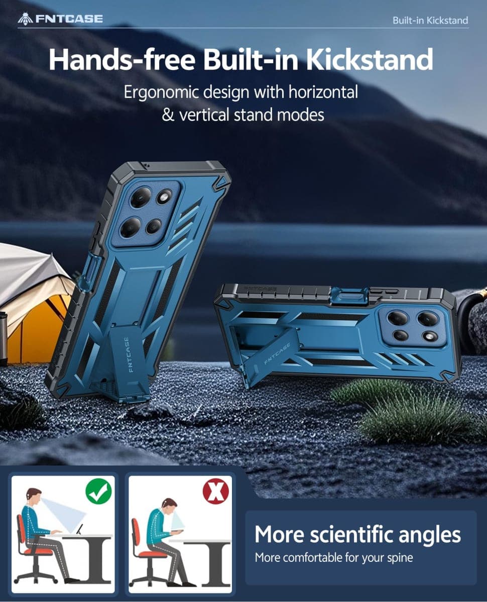 FNTCASE for Moto-G 2026/2025 Case: for Motorola Moto G Play 2026 5G Military Grade Drop Proof Protection Cover with Kickstand | Matte Textured Rugged Shockproof TPU | Protective Phone Case Blue thumbnail 4