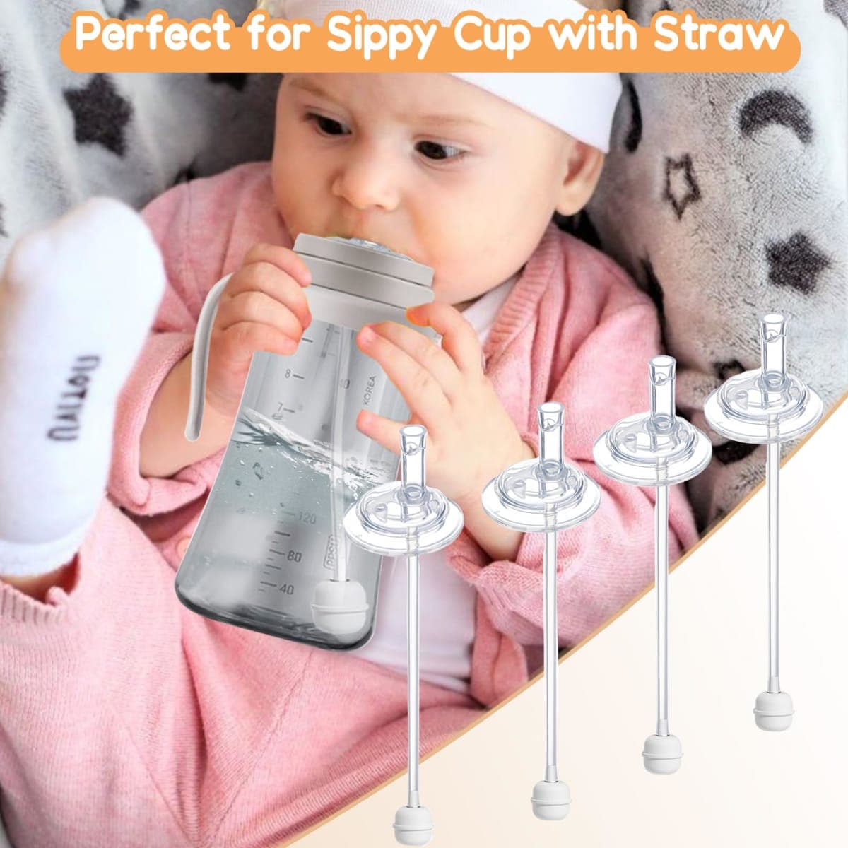 4Pcs Replacement Weighted Straws for GROSMIMI, Silicone Gravity Ball Straw Replacment for Grosmimi Magic Sippy Cup 10oz 6oz, Soft Bottle Straws for Sippy Cup, No Spill, Weighted Straw Kit thumbnail 4