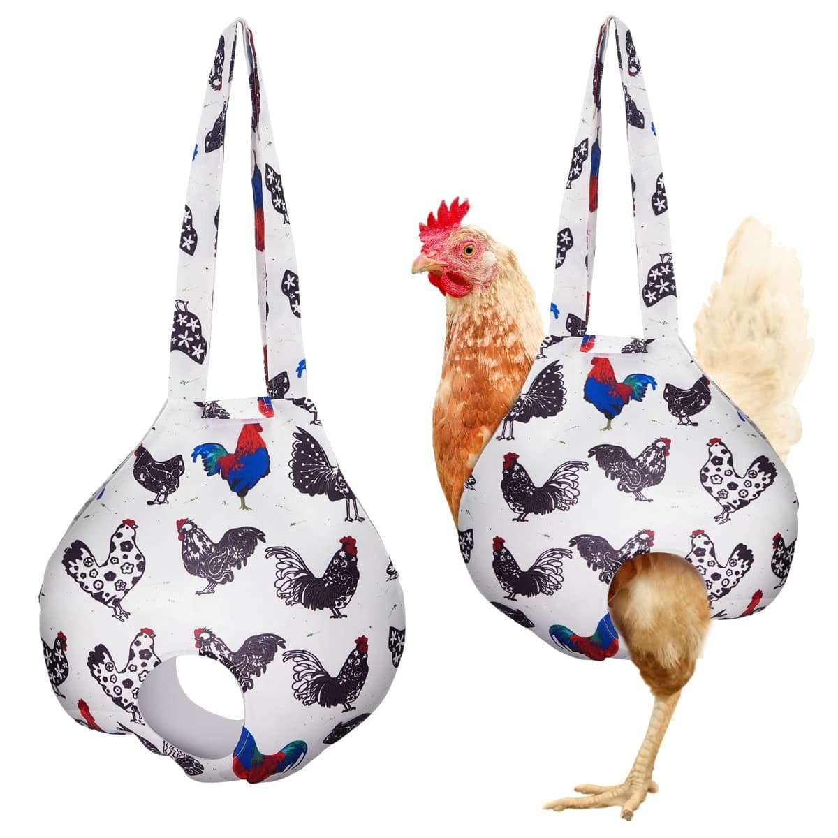 Paterr 2 Pack Chicken Holder Bag, Chicken Carrier Sling Catching Hand Bag Hen Sling with Handle Farm Supplies for Hen Rooster Transport Traveling Hiking Driving(White,11.8 x 11.8 Inch)