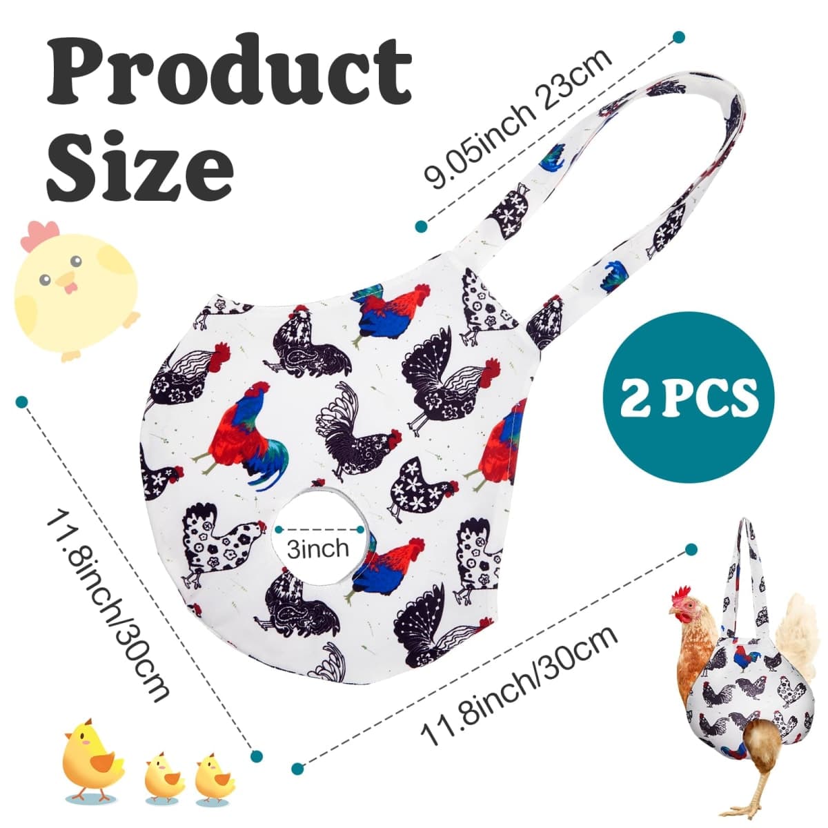 Paterr 2 Pack Chicken Holder Bag, Chicken Carrier Sling Catching Hand Bag Hen Sling with Handle Farm Supplies for Hen Rooster Transport Traveling Hiking Driving(White,11.8 x 11.8 Inch) thumbnail 3
