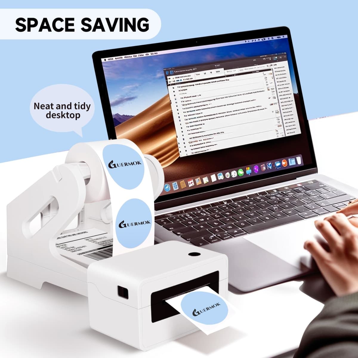 Guermok Thermal Shipping Label Holder for Rolls & Fan-Fold, Fragile Stickers for Shipping, Label Stand Desktop Printer Holder-Home Office Accessory- Sticker Dispenser for Holographic Vinyl thumbnail 4