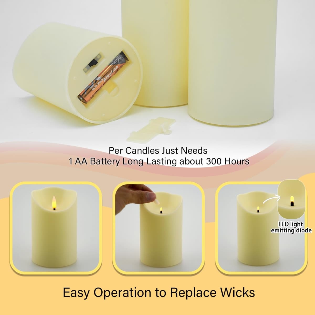 Nimiko Waterproof Flameless LED Battery Operated Candles, Ivory, 9 Pack thumbnail 2