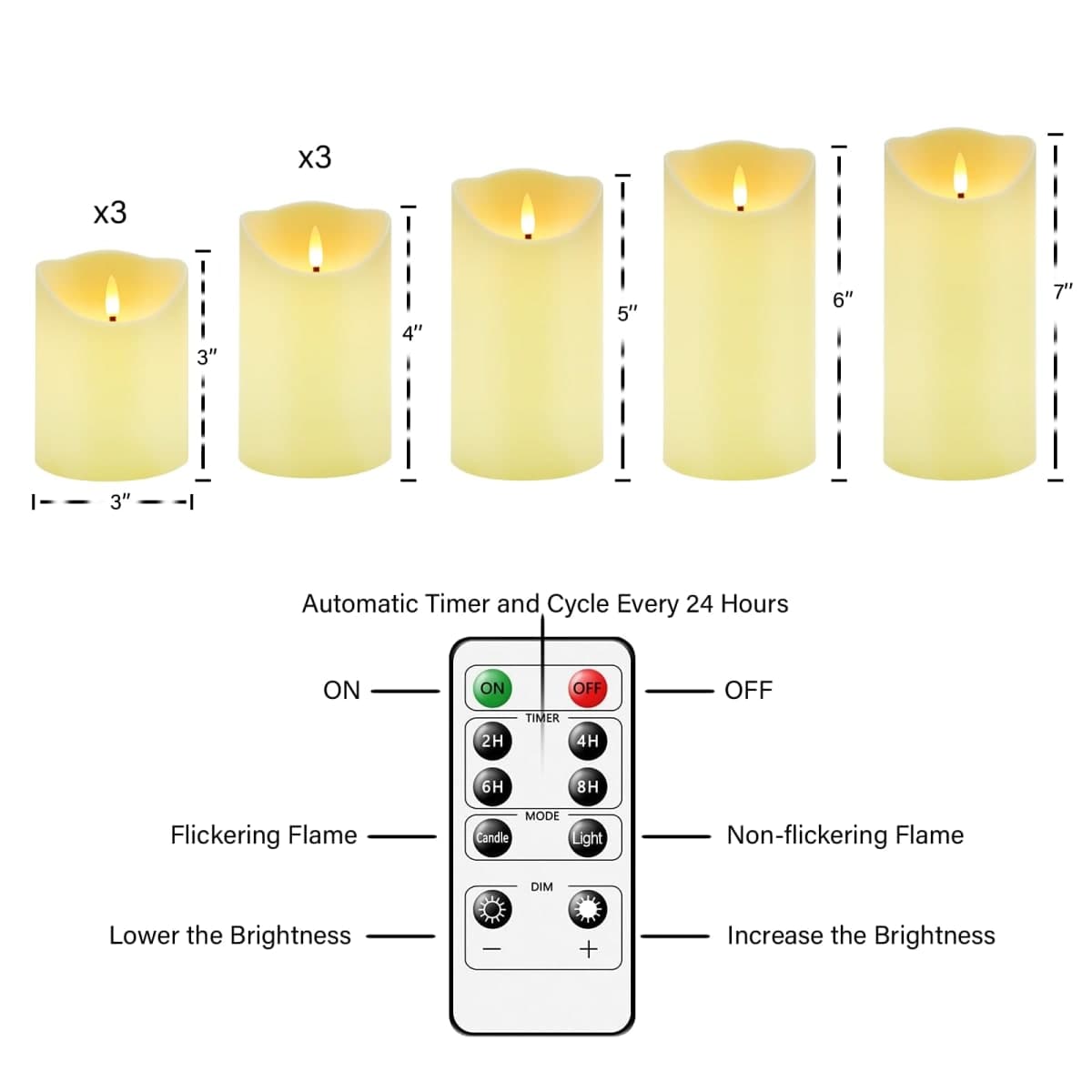 Nimiko Waterproof Flameless LED Battery Operated Candles, Ivory, 9 Pack thumbnail 5