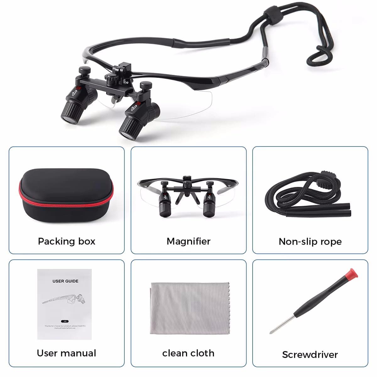 Koultona 3.0X/4.0X/5.0X/6.0X Magnification Ergo Loupes Ergonomic Ultralight Binocular Loupe Adjustable Magnifying Glasses (6.0X) thumbnail 5