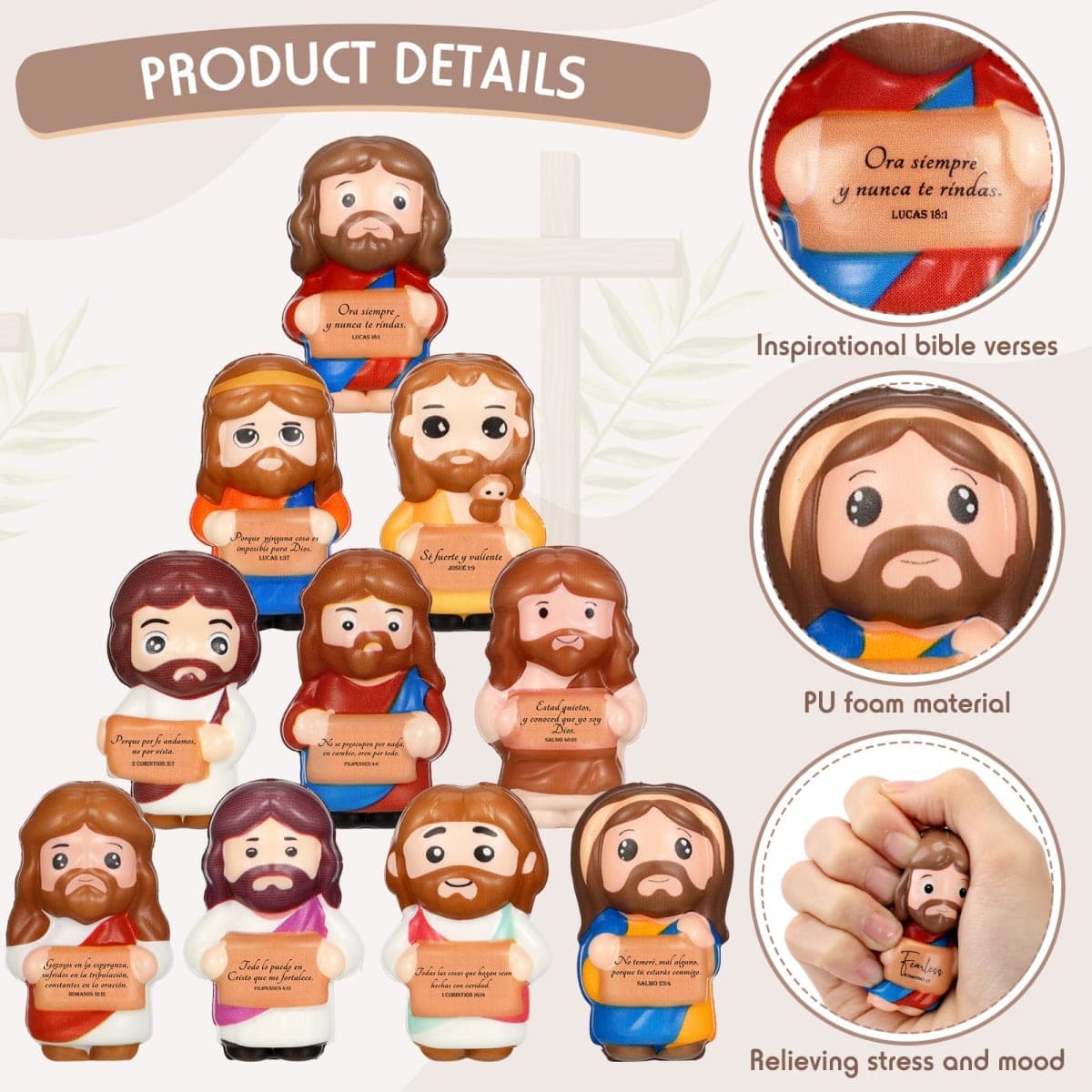 Sotiff 20 Pcs Christian Valentine Gift Bulk Mini Jesus Figures Foam Stress Relief Gift Inspirational Christian Stress Ball Religious Party Favor for Mom Dad Wife Family Church Teacher Friend (Spanish) thumbnail 3
