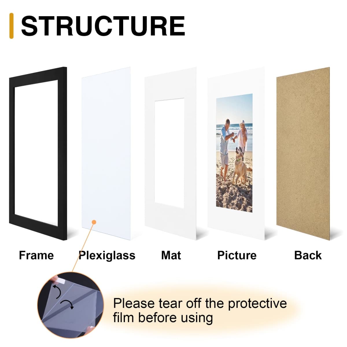 decorUhome 8x10 Picture Frame, Display Pictures 5x7 with Mat or 8x10 without Mat, Wall & Tabletop Display Photo Frame, Black, 1 Pack thumbnail 3