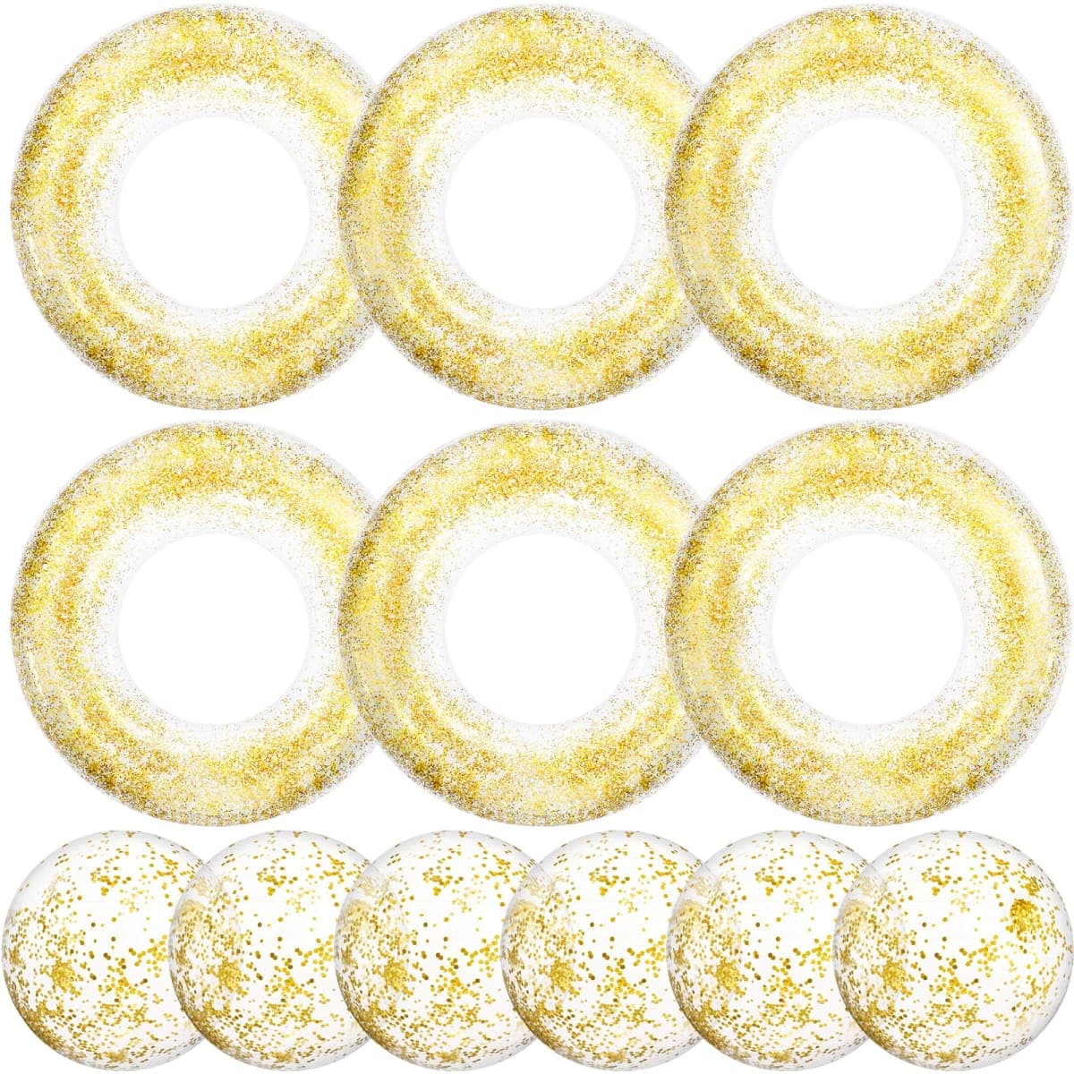 Glimin 12 Pack Pink Striped Inflatable Pool Floats Set Include 31 Inch Adults Swim Rings and 16 Inch Inflatable Beach Balls with Gold Confetti for Summer, Beach & Pool Party Decorations — image 1