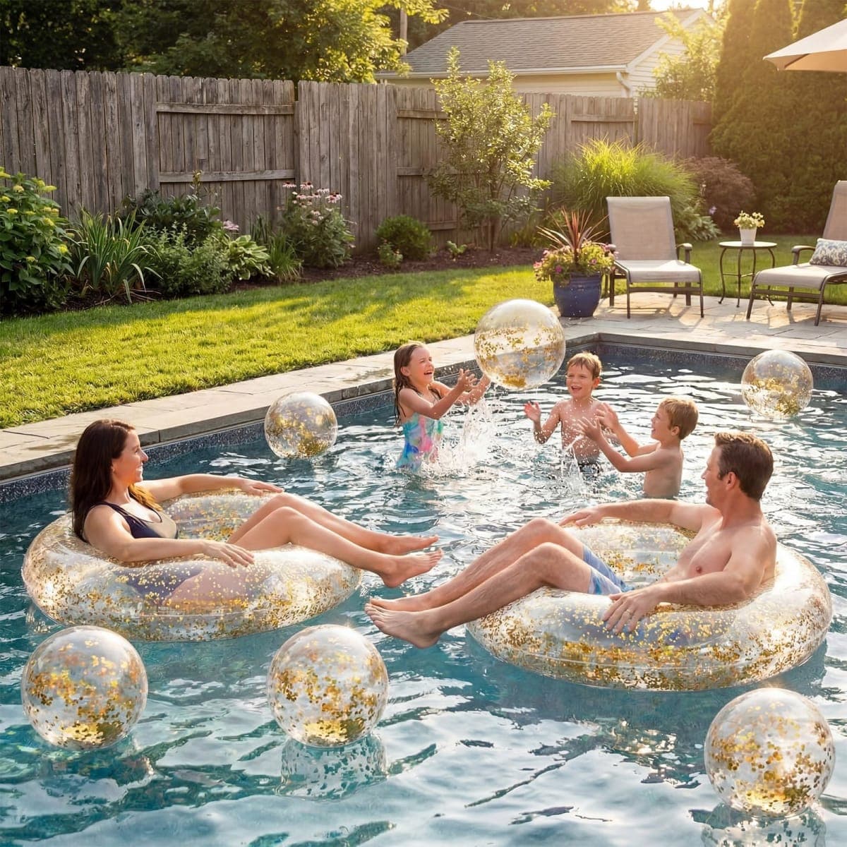 Glimin 12 Pack Pink Striped Inflatable Pool Floats Set Include 31 Inch Adults Swim Rings and 16 Inch Inflatable Beach Balls with Gold Confetti for Summer, Beach & Pool Party Decorations thumbnail 5