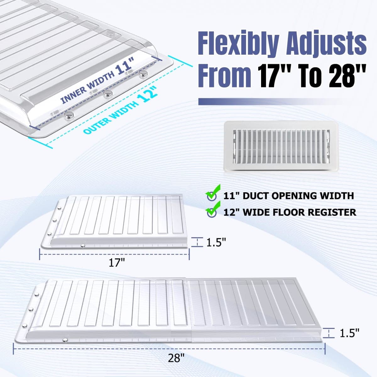 Touri 2 Pack Magnetic Air Vent Extender for Under Furniture, Upgraded Thickened Floor Vent Deflectors for Home Floor, Thick PET Material, Fits 10" to 12" Floor Registers, Extends up to 28" Long thumbnail 3