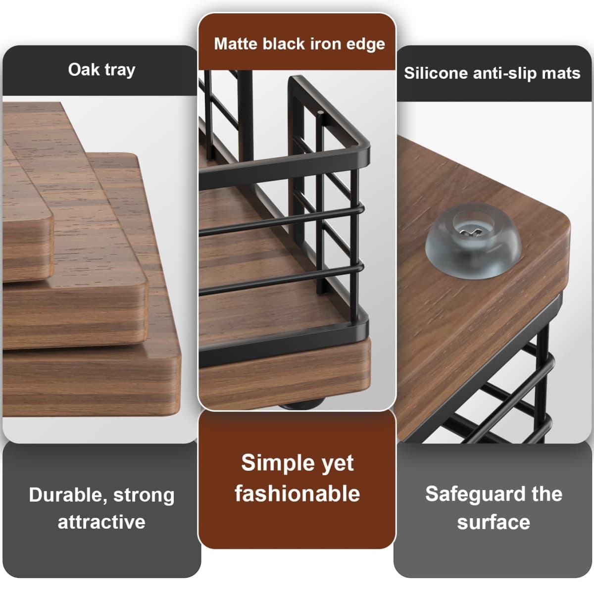 Wican Guest Towel Holder Tray for Bathroom, Oak and Iron Napkins Holder for Powder Room Dinning Table Wooden Basket for Disposable Paper Hand Towels Black & Walnut thumbnail 4