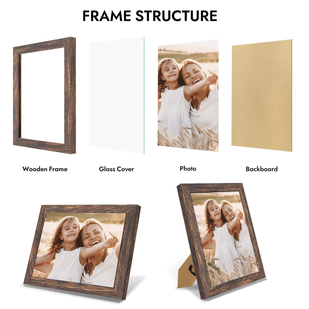 Hongkee 8x10 Picture Frame, Made of Real Glass and Wooden Frame, Horizontal and Vertical Display for Wall or Tabletop (Rustic Brown, 1 Pack) thumbnail 5