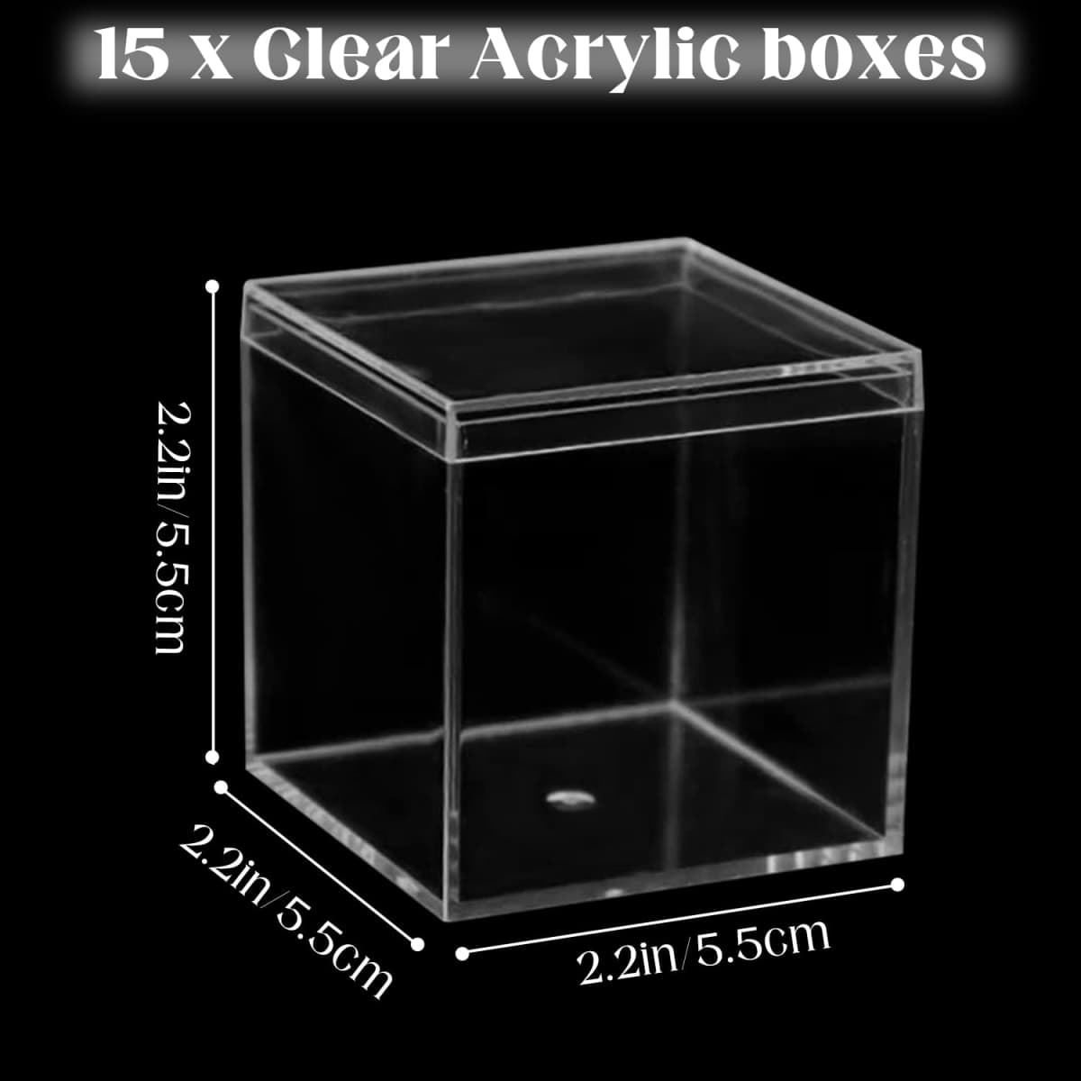 Clear Plastic Square Cube,15 Pack Small Plastic Storage Box With Lid Transparent Clear Square Containers Display Boxes Gift Box With Glitter Ribbon,Storage Box with Lid for Candy (Clear, 3.3 x 3.3 IN) thumbnail 2