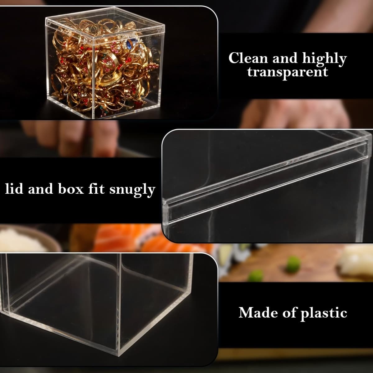 Clear Plastic Square Cube,15 Pack Small Plastic Storage Box With Lid Transparent Clear Square Containers Display Boxes Gift Box With Glitter Ribbon,Storage Box with Lid for Candy (Clear, 3.3 x 3.3 IN) thumbnail 3