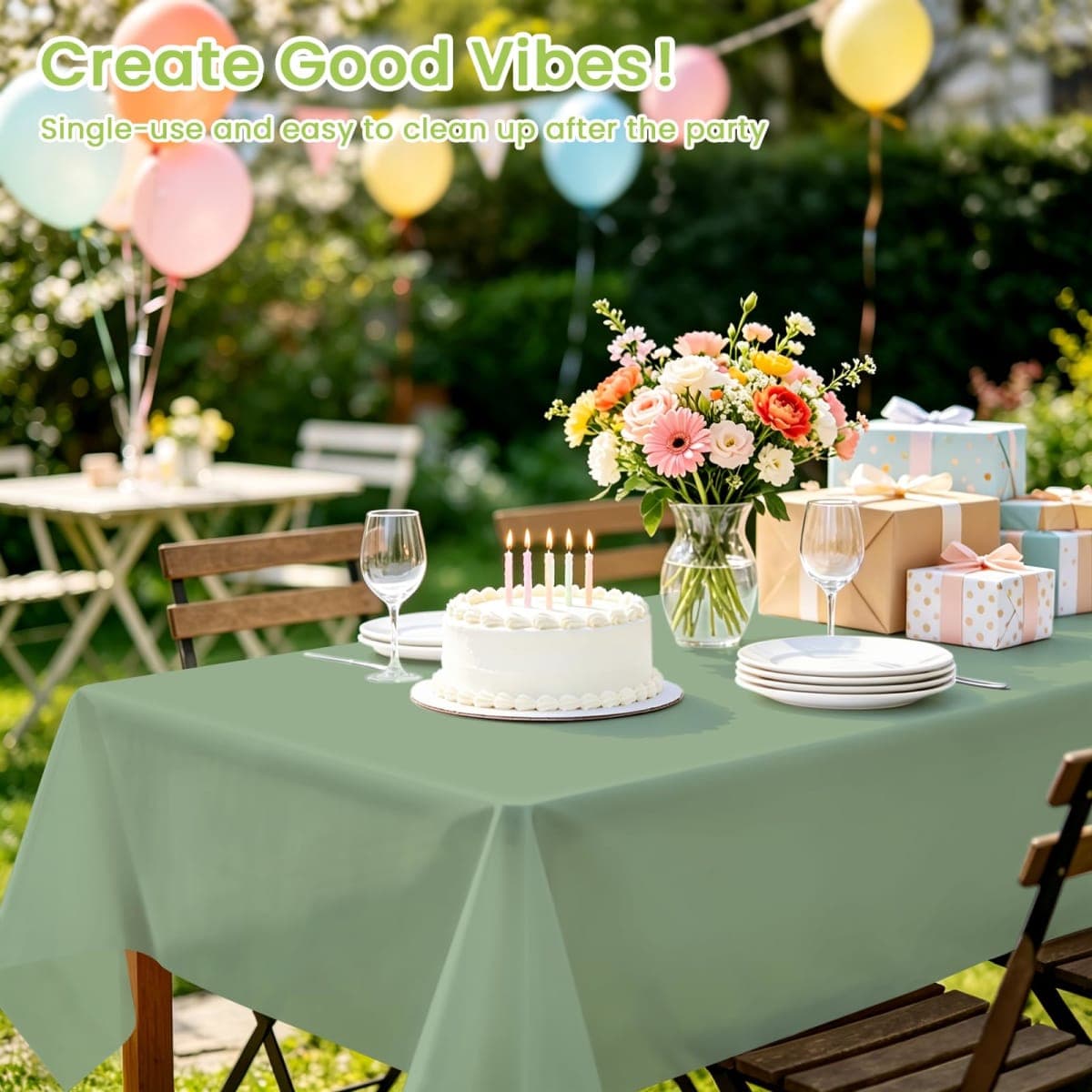 2 Pcs Sage Green Tablecloth Plastic 54 ×108 Inches Rectangle Sage Green Tablecloth Disposable Plastic Waterproof Table Cover for Outdoor Picnic, Kitchen, Holiday Birthday Wedding Baby Shower Party thumbnail 2