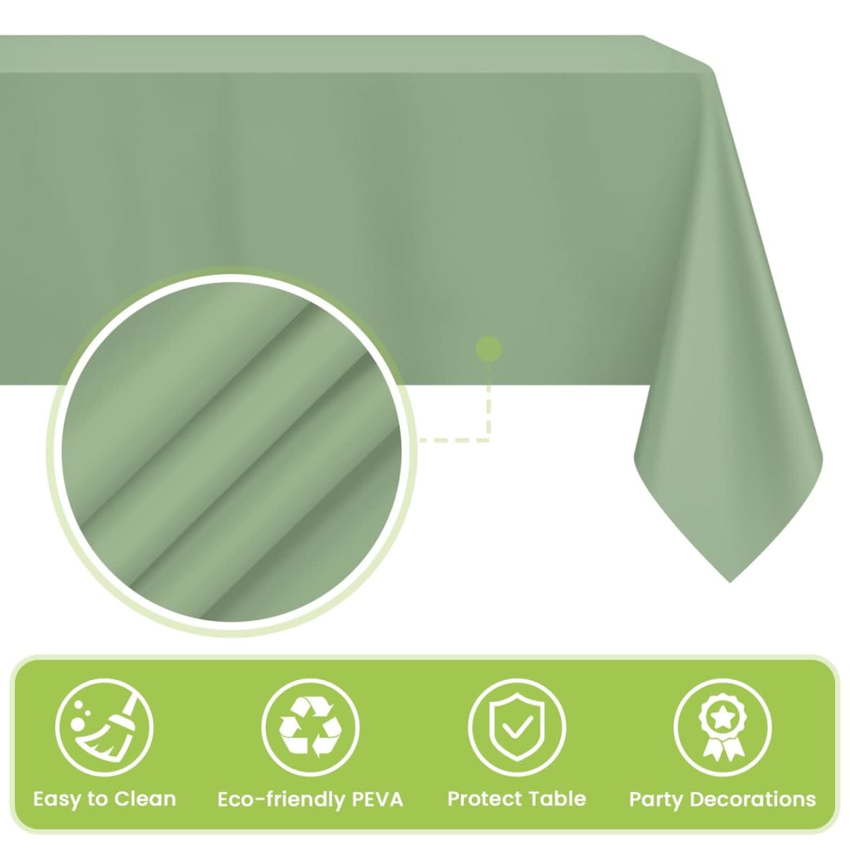 2 Pcs Sage Green Tablecloth Plastic 54 ×108 Inches Rectangle Sage Green Tablecloth Disposable Plastic Waterproof Table Cover for Outdoor Picnic, Kitchen, Holiday Birthday Wedding Baby Shower Party thumbnail 4