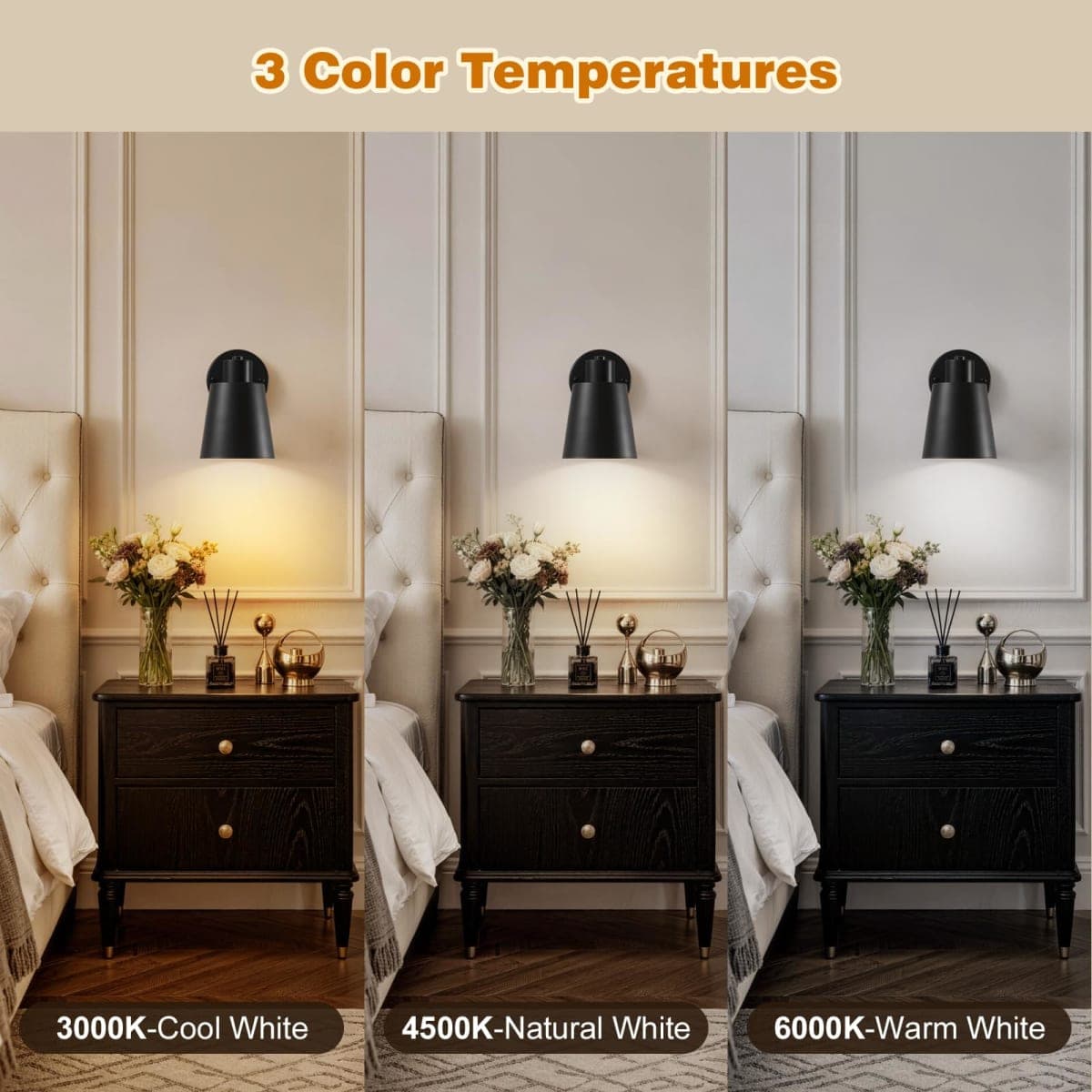 Black Battery Operated Wall Sconces Set of Two with Remote, Rechargeable Battery Powered Wall Lights, 3 Color Temperature, Dimmable, Modern Wireless Wall Lamps for Bedroom Living Room Hallway thumbnail 3