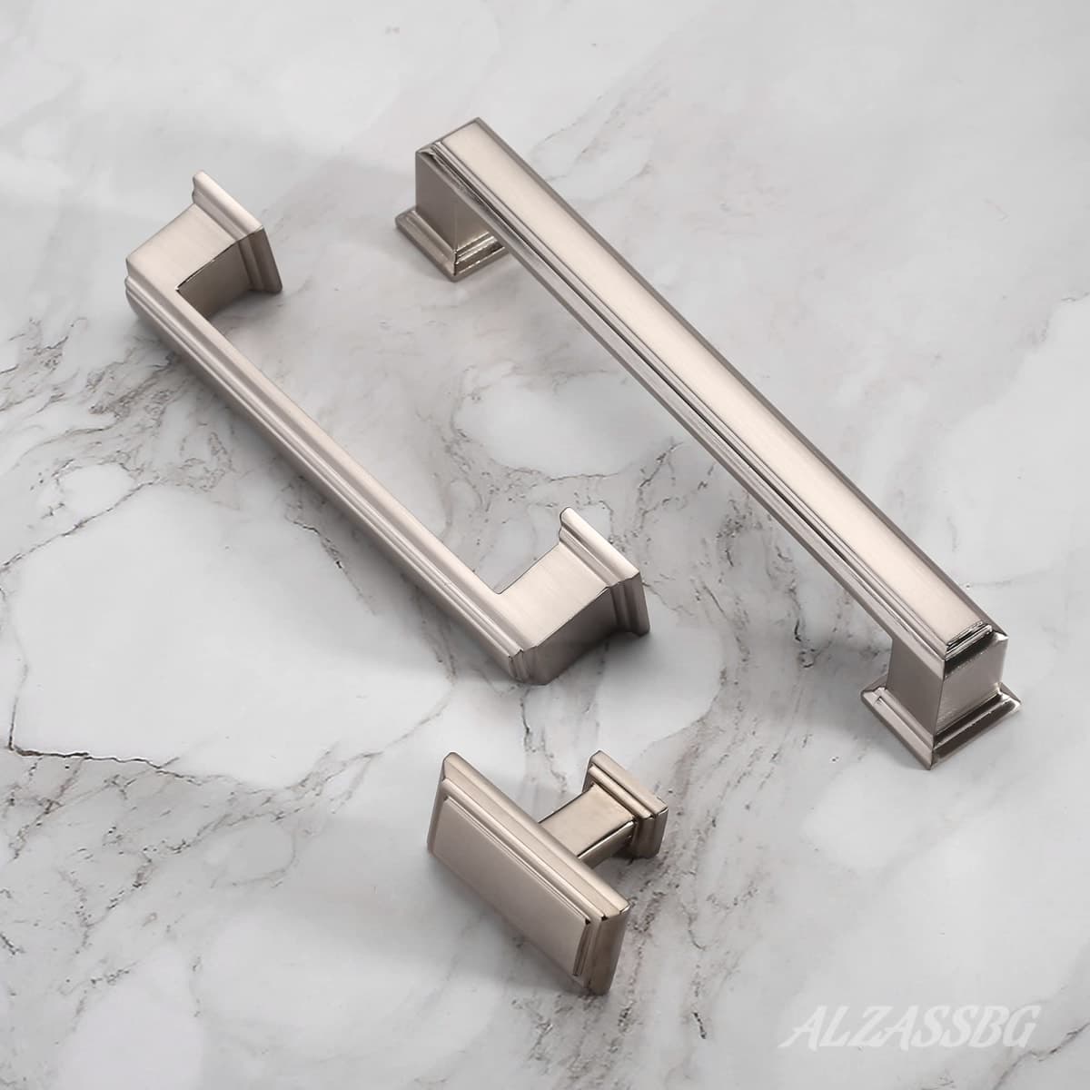 Alzassbg 6 Pack Brushed Satin Nickel Cabinet Knobs, 1.3 Inch(32mm) Kitchen Cabinet Hardware Rectangle Knob for Cupboard and Drawer AL6072SN thumbnail 2