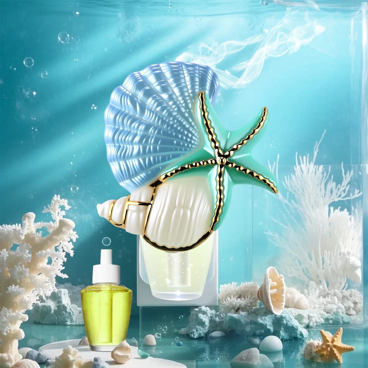 Hohean Wall Fragrance Plug in with Night Light Compatible with Bath & Body Works WallFlower Fragrance, Marine Style Essential Oil Diffuser Plug with Rotary Design (Shell Starfish Conch) thumbnail 2