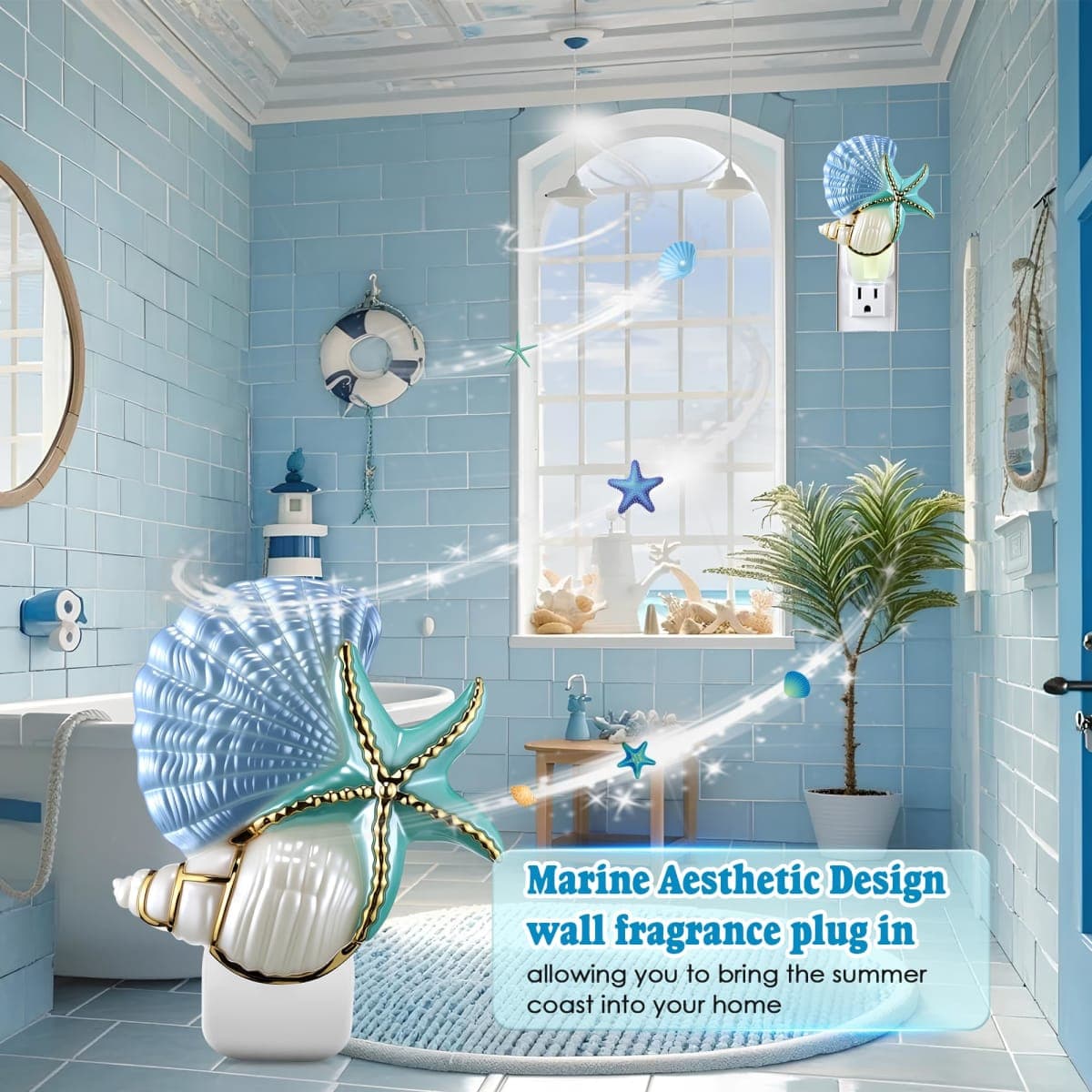 Hohean Wall Fragrance Plug in with Night Light Compatible with Bath & Body Works WallFlower Fragrance, Marine Style Essential Oil Diffuser Plug with Rotary Design (Shell Starfish Conch) thumbnail 5