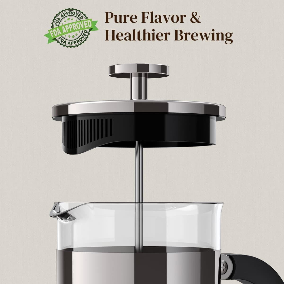 Veken French Press Coffee Maker 21oz 0.6 L, Single Serve Small Pot, Heat Resistant Thickened Borosilicate Glass,Stainless Steel Brewer,Cold Brew Cafetera Teapot for Kitchen Travel Camping, Dark Pewter thumbnail 2