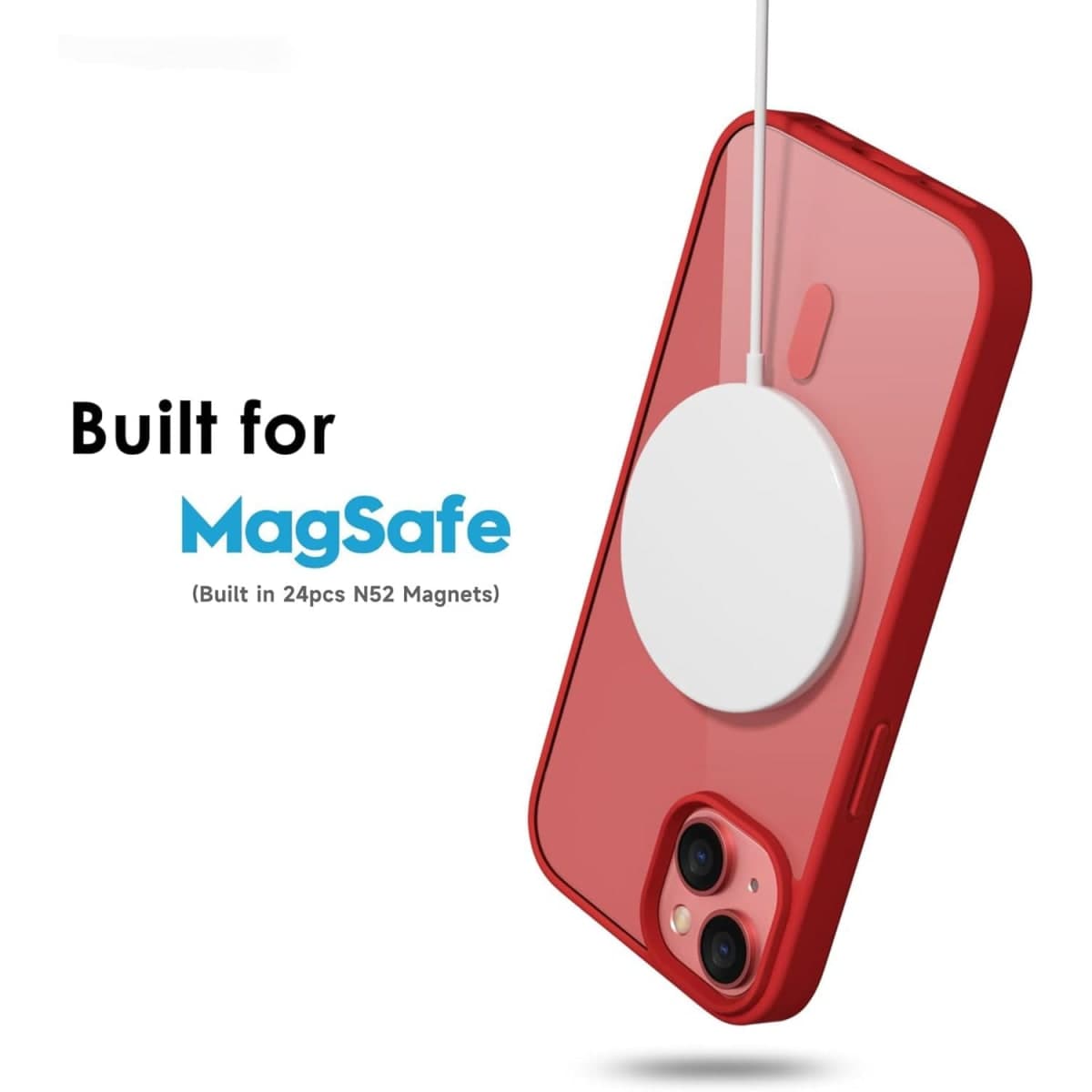 oakxco iPhone 14 Magnetic Case Clear, Compatible with Magsafe Charging, Slim Fit Protective Phone Case for iPhone 14, Shockproof Soft Silicone TPU Bumper&Hard PC, Red thumbnail 4