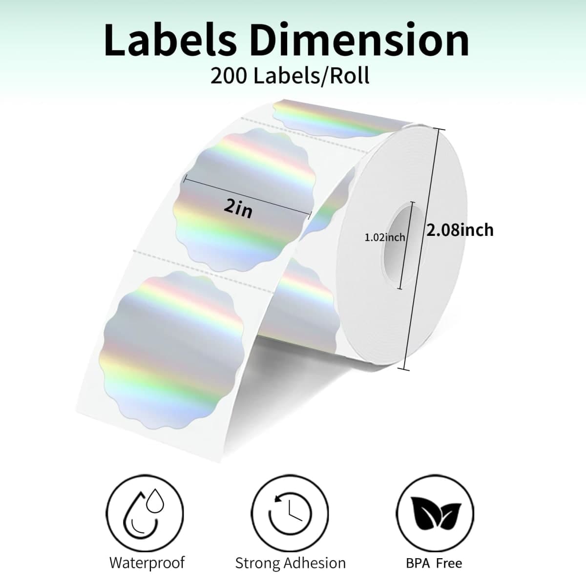 1" Round Holographic Thermal Labels Green, Waterproof & Printable Green Glitter Thermal Printer Sticker Labels for Custom Logo, Self-Adhesive Name Tag(1000 Pcs/Roll) thumbnail 3