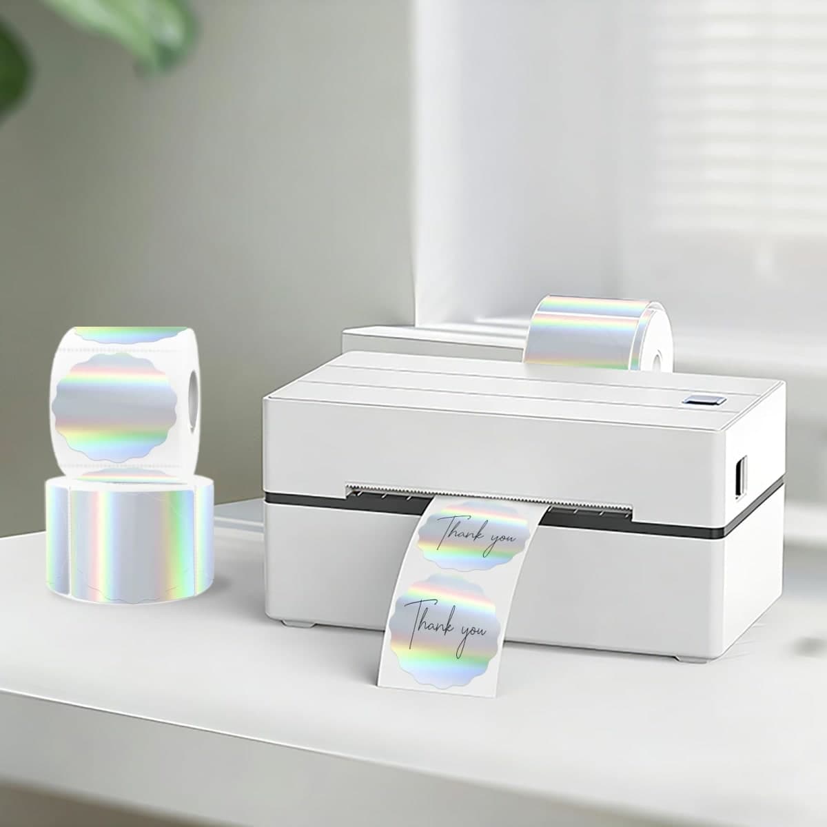 1" Round Holographic Thermal Labels Green, Waterproof & Printable Green Glitter Thermal Printer Sticker Labels for Custom Logo, Self-Adhesive Name Tag(1000 Pcs/Roll) thumbnail 4