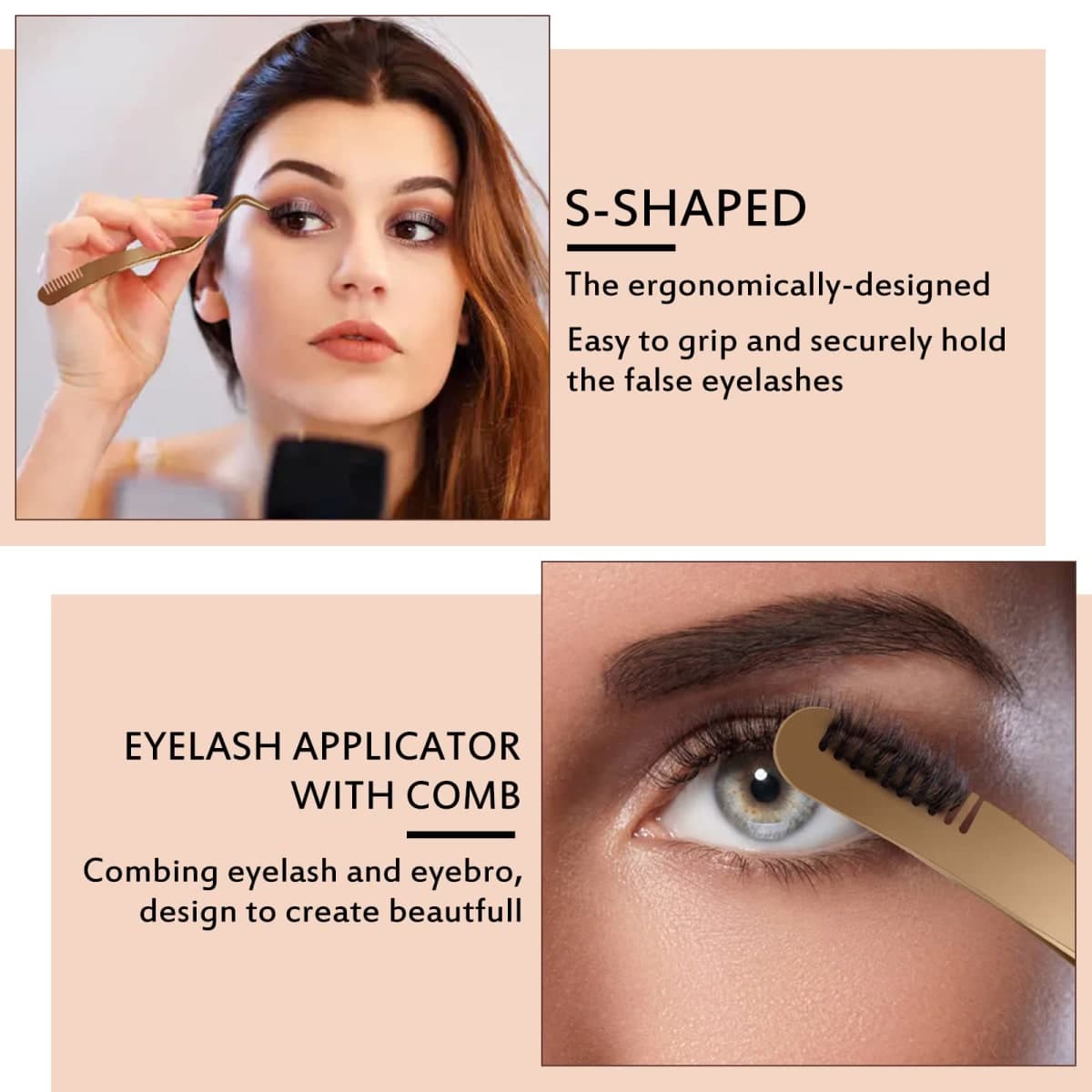 B&Qaugen False Eyelash Applicator Tool 2 pieces for Lash Clusters, Gold DIY Eyelash Tweezers Set (Golden,2pcs) thumbnail 2