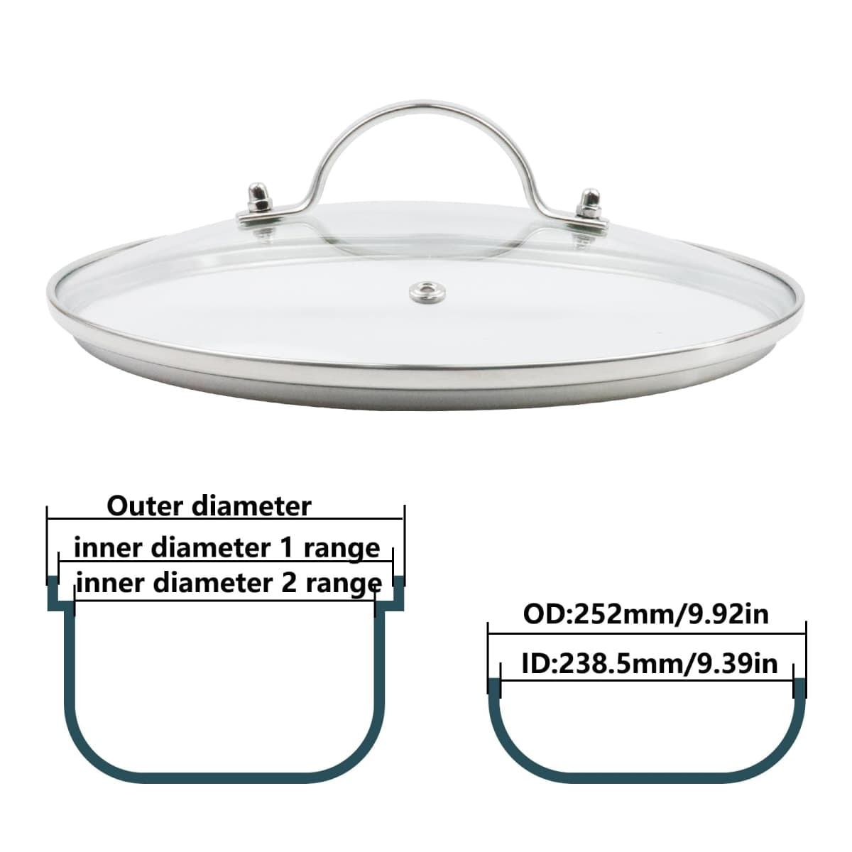 Antrader Tempered Glass Lid,9.5Inch Cookware Glass Replacement Lid For Any Skillet/Frying Pan/Pot (Interior Diameter: 9.39inch, Exterior Diameter: 9.92inch) thumbnail 2
