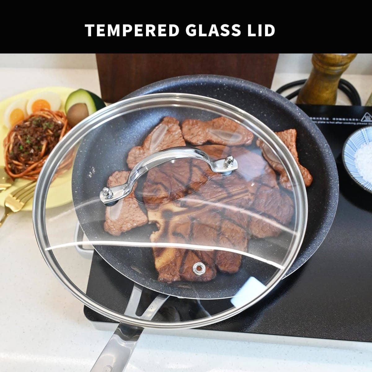 Antrader Tempered Glass Lid,9.5Inch Cookware Glass Replacement Lid For Any Skillet/Frying Pan/Pot (Interior Diameter: 9.39inch, Exterior Diameter: 9.92inch) thumbnail 5