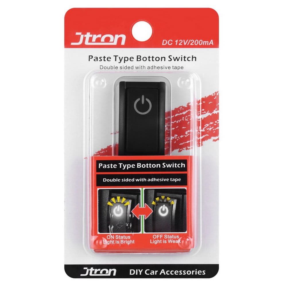 Jtron Car DIY Paste Type Button Switch, ON/OFF DC 12V/200mA, Black thumbnail 3