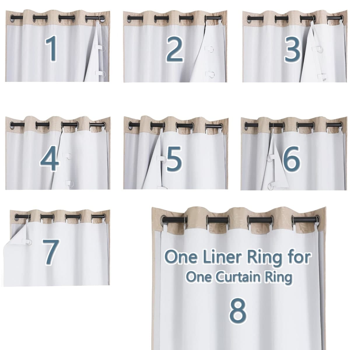 Chyhomenyc Window Blackout Curtain Liners with 18 Rings, Thermal Insulated 100% Blackout Liner for 96 Inch Curtains, Each 50Wx92L, 2 Liners Per Set with 18 Pieces Rings thumbnail 2