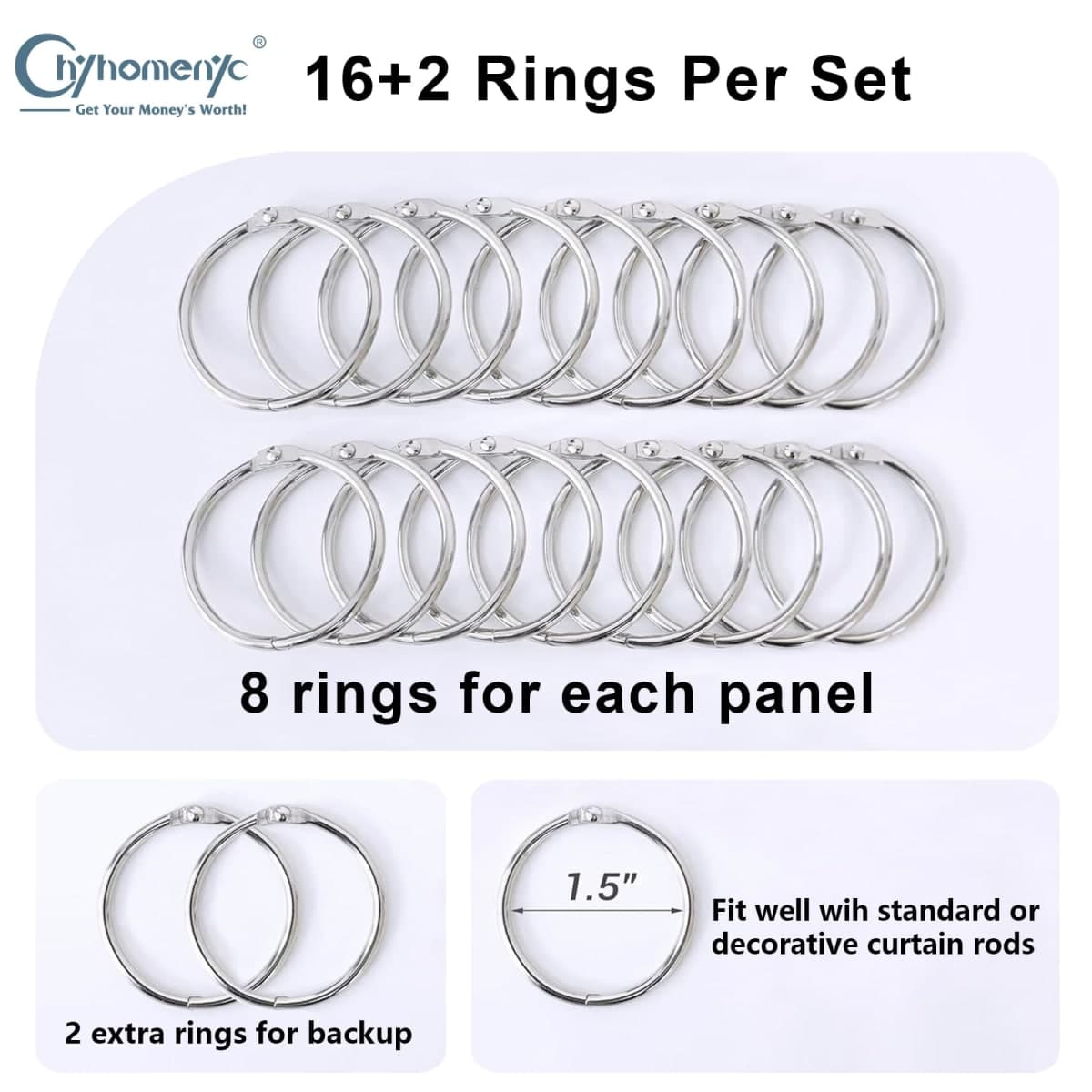 Chyhomenyc Window Blackout Curtain Liners with 18 Rings, Thermal Insulated 100% Blackout Liner for 96 Inch Curtains, Each 50Wx92L, 2 Liners Per Set with 18 Pieces Rings thumbnail 3