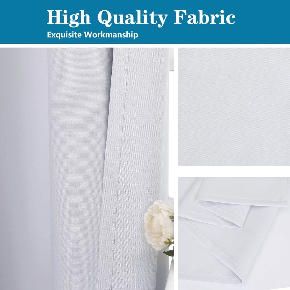 Chyhomenyc Window Blackout Curtain Liners with 18 Rings, Thermal Insulated 100% Blackout Liner for 96 Inch Curtains, Each 50Wx92L, 2 Liners Per Set with 18 Pieces Rings thumbnail 5