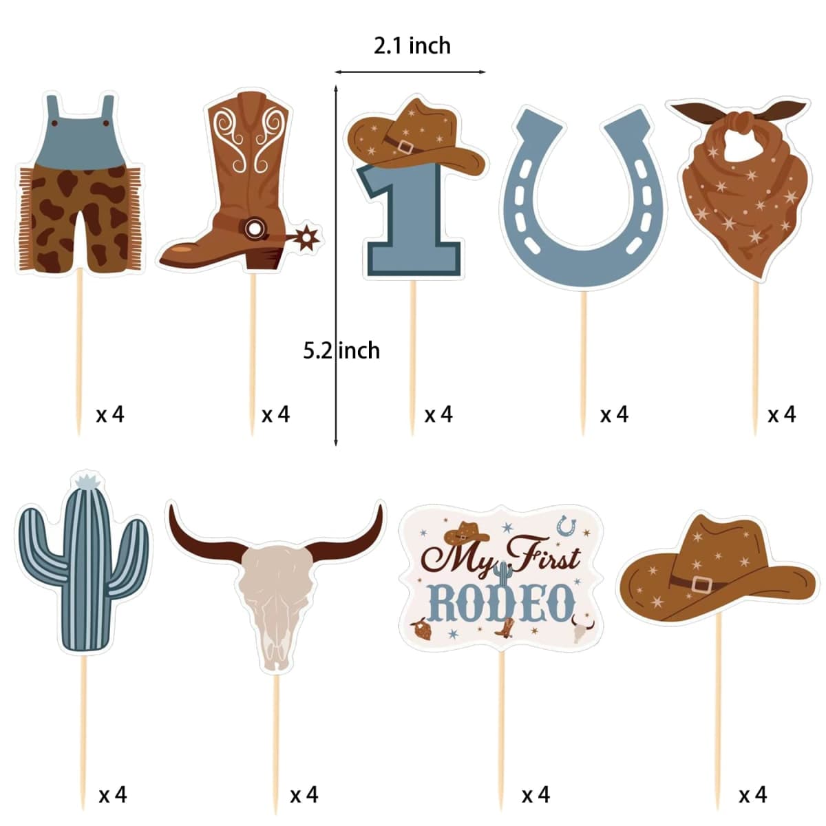 NANAGALI My First Rodeo Cupcake Toppers - 36 Pcs, Gold, Western Cowboy Party Decorations for Boy, Birthday & Baby Shower thumbnail 2