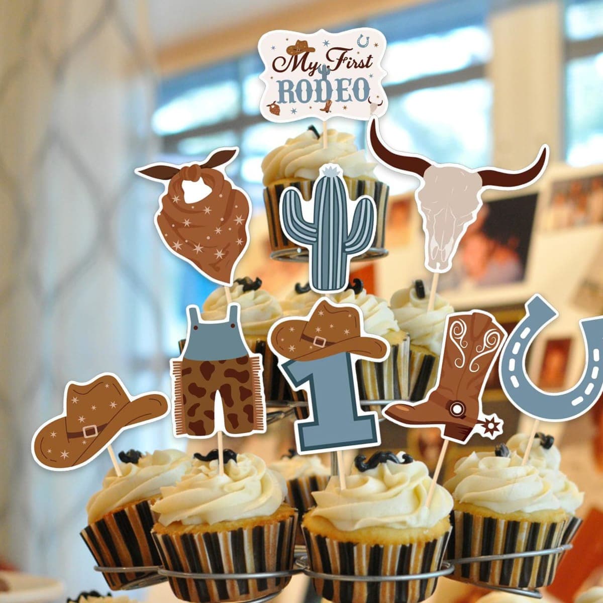 NANAGALI My First Rodeo Cupcake Toppers - 36 Pcs, Gold, Western Cowboy Party Decorations for Boy, Birthday & Baby Shower thumbnail 3