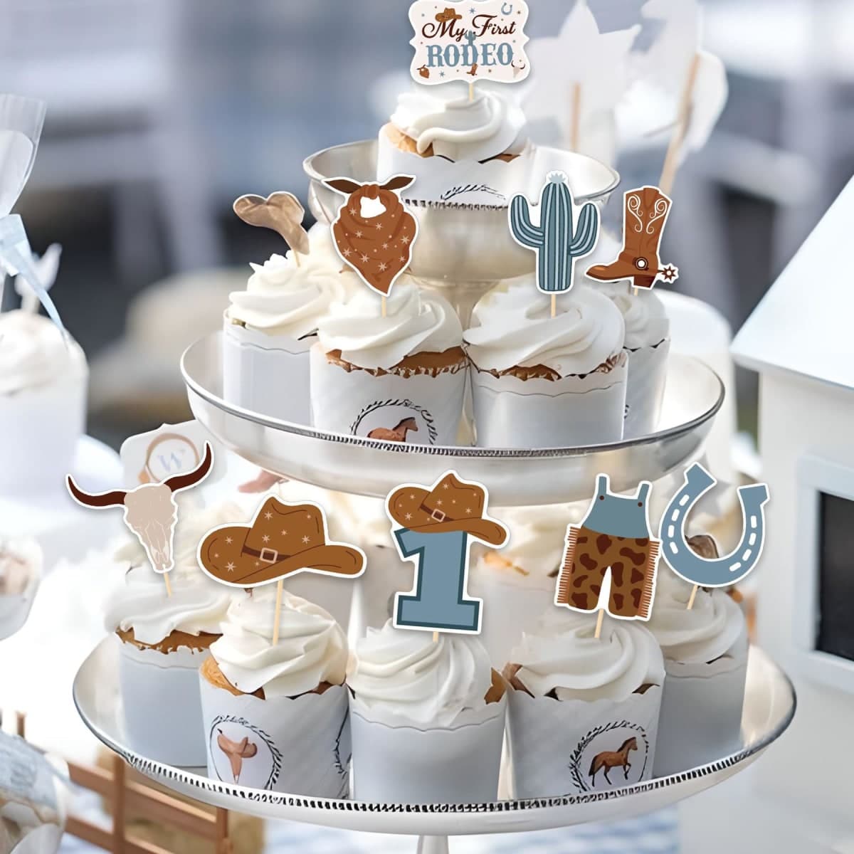 NANAGALI My First Rodeo Cupcake Toppers - 36 Pcs, Gold, Western Cowboy Party Decorations for Boy, Birthday & Baby Shower thumbnail 4