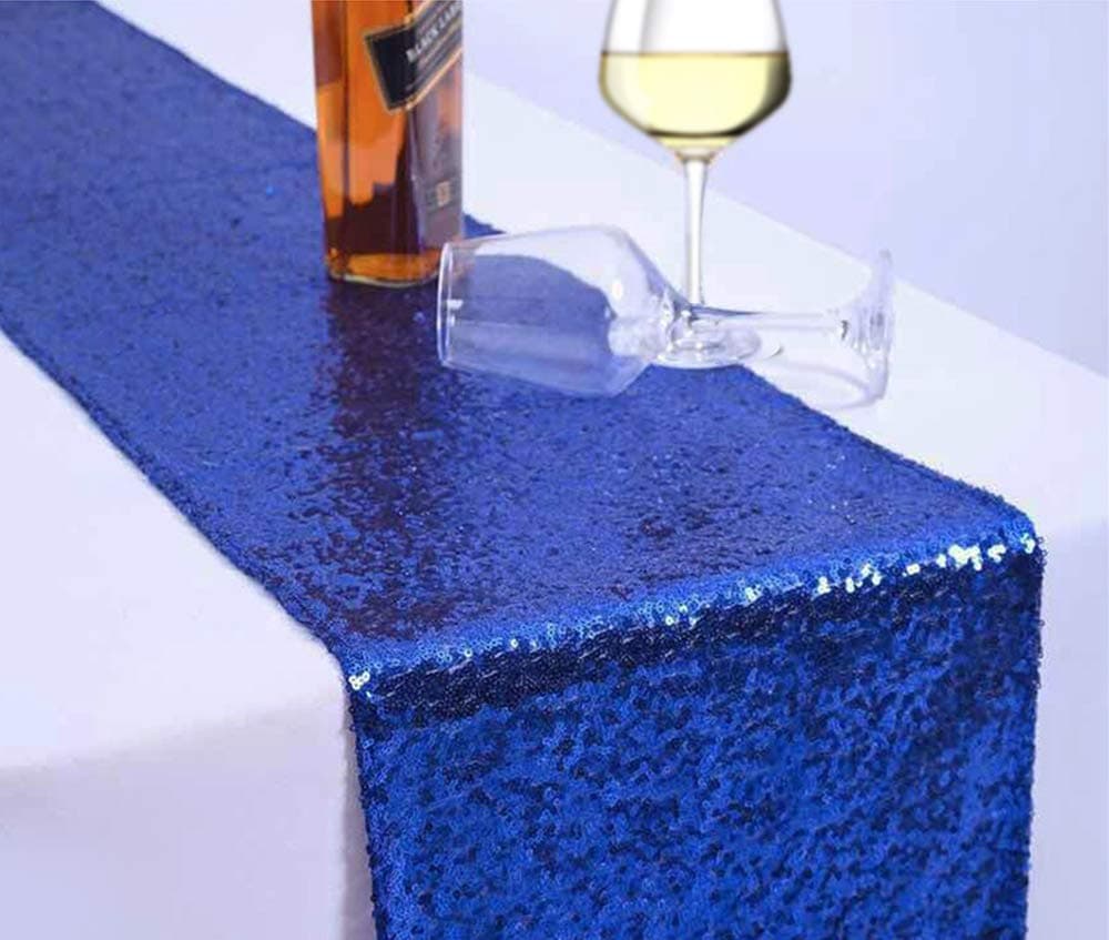 2 Packs Royal Blue Sequin Table Runners - 12 x 108 inches Glitter Sapphire Blue Table Runners for Birthday Wedding Bachelorette Baby Shower Valentine's Day Party Table Decorations Supplies thumbnail 2