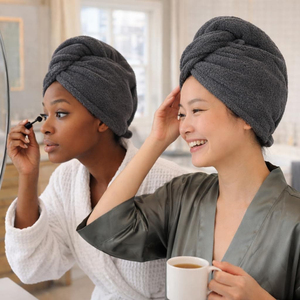 Seritaine Hair Towel Wrap for Women 2 Pack – 100% Turkish Cotton Turban for Wet Hair Quick Dry – Soft & Gentle Head Towel Cap– Soft and Absorbent Cotton - 10x26 inch thumbnail 2