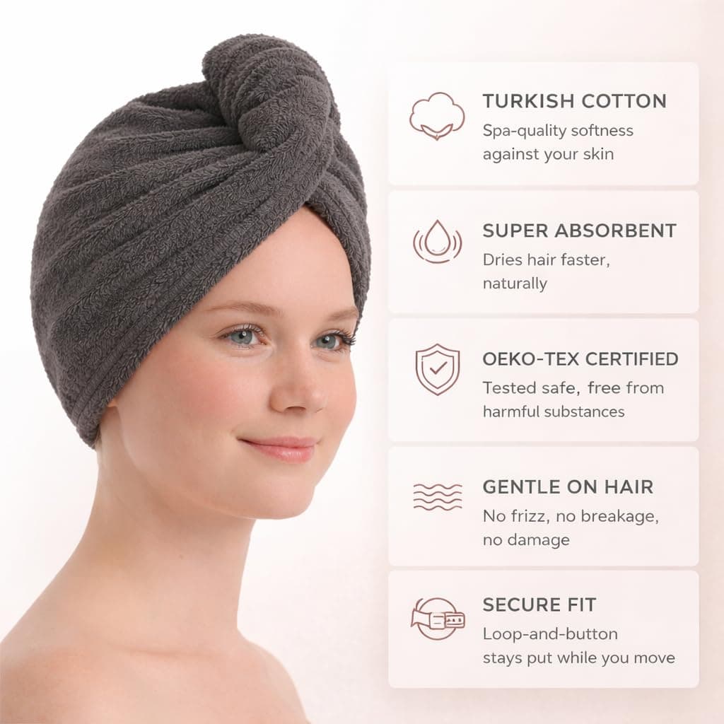 Seritaine Hair Towel Wrap for Women 2 Pack – 100% Turkish Cotton Turban for Wet Hair Quick Dry – Soft & Gentle Head Towel Cap– Soft and Absorbent Cotton - 10x26 inch thumbnail 4