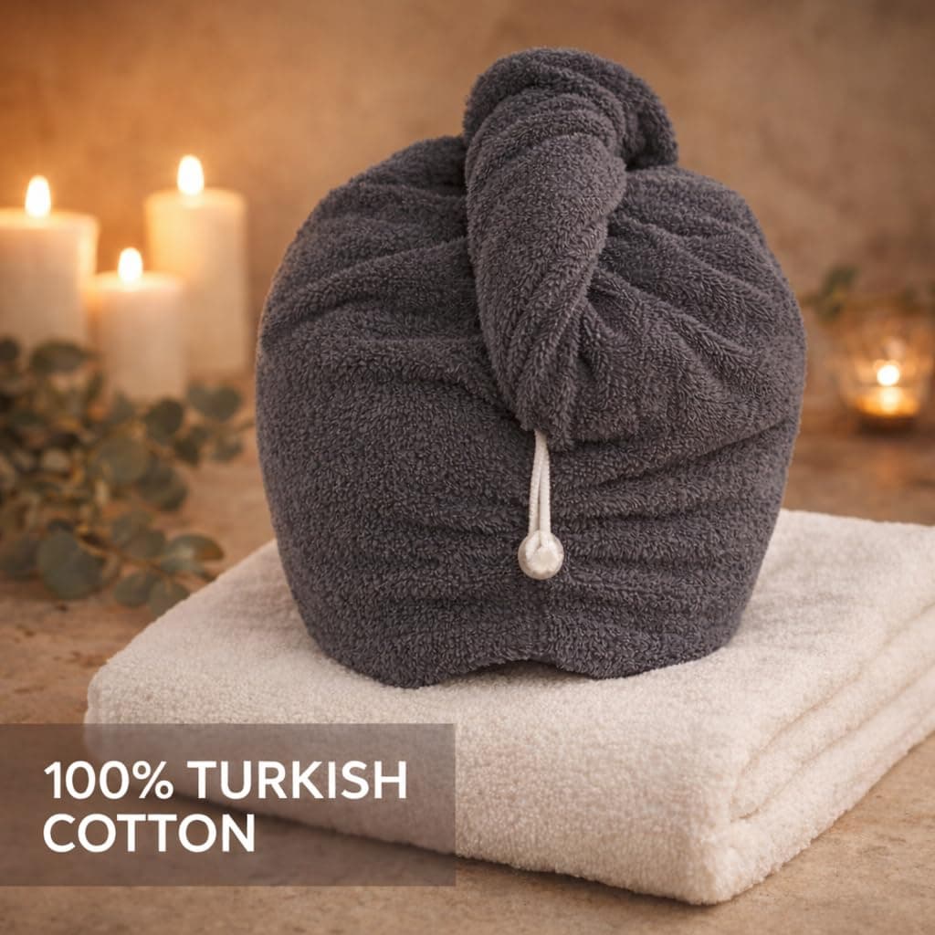 Seritaine Hair Towel Wrap for Women 2 Pack – 100% Turkish Cotton Turban for Wet Hair Quick Dry – Soft & Gentle Head Towel Cap– Soft and Absorbent Cotton - 10x26 inch thumbnail 5