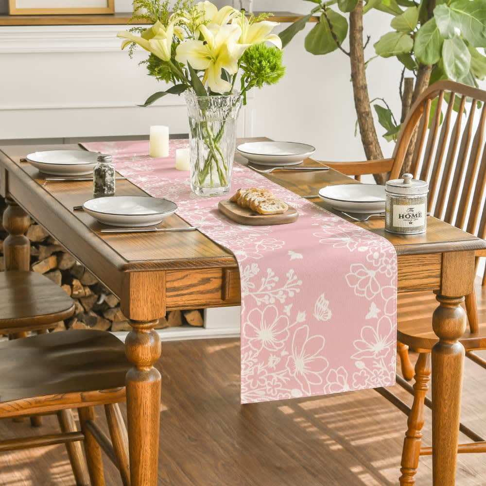 Artoid Mode Blue Bloom Flowers Butterfly Spring Table Runner, Seasonal Holiday Kitchen Dining Table Decoration for Home Party Indoor 13x36 Inch thumbnail 3