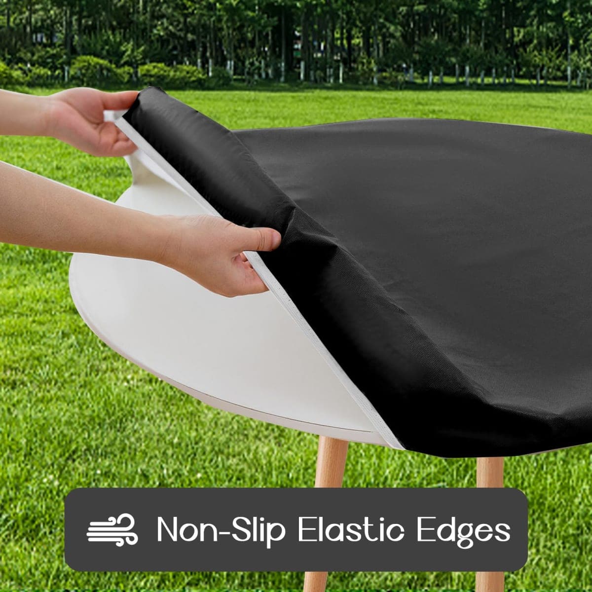 Romanstile Round Vinyl Tablecloth, 100% Waterproof Elastic Fitted Table Covers for 57"- 68" Tables, Wipeable Flannel Backed Plastic Table Cloths for Picnic, Camping, Outdoor - Black thumbnail 2