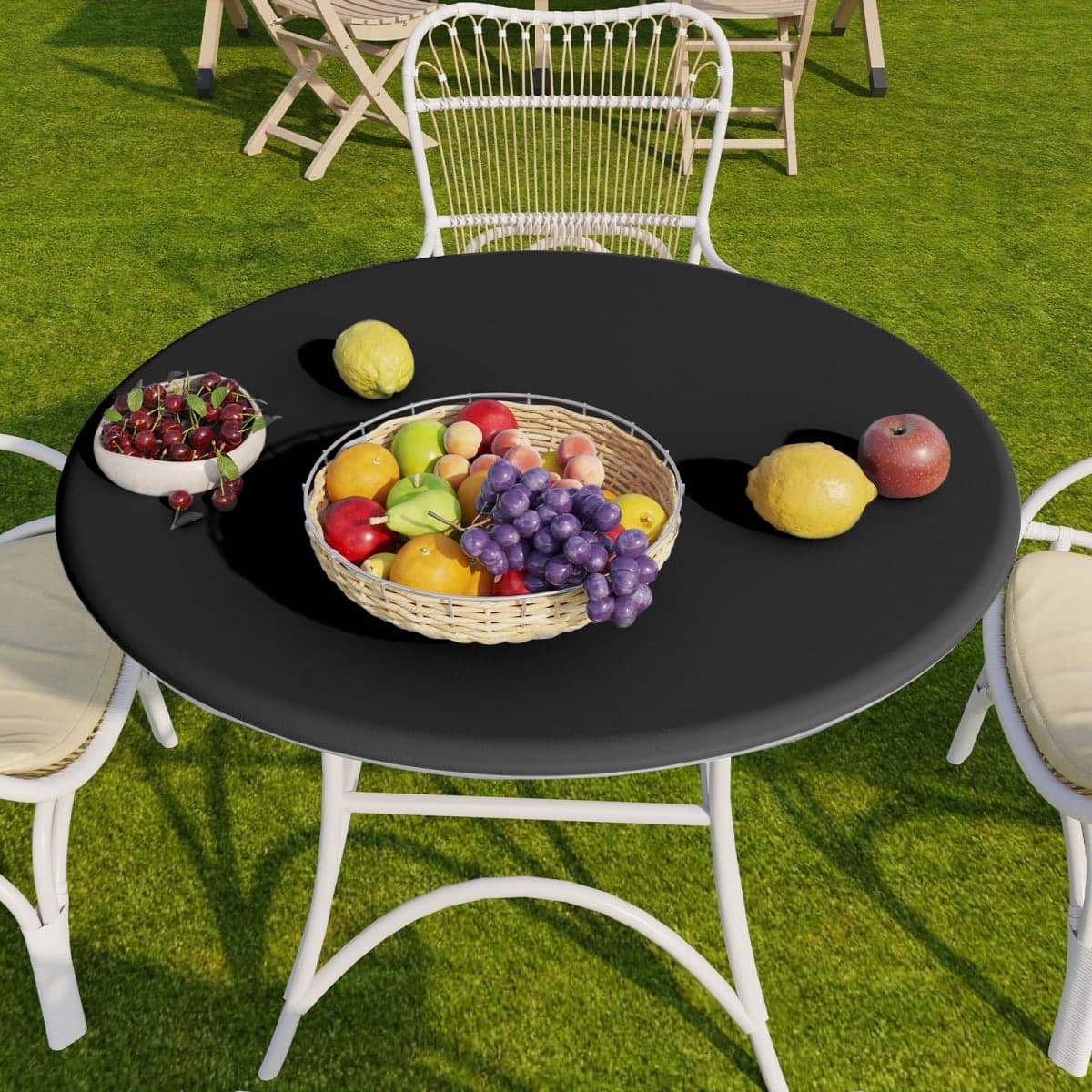 Romanstile Round Vinyl Tablecloth, 100% Waterproof Elastic Fitted Table Covers for 57"- 68" Tables, Wipeable Flannel Backed Plastic Table Cloths for Picnic, Camping, Outdoor - Black thumbnail 5