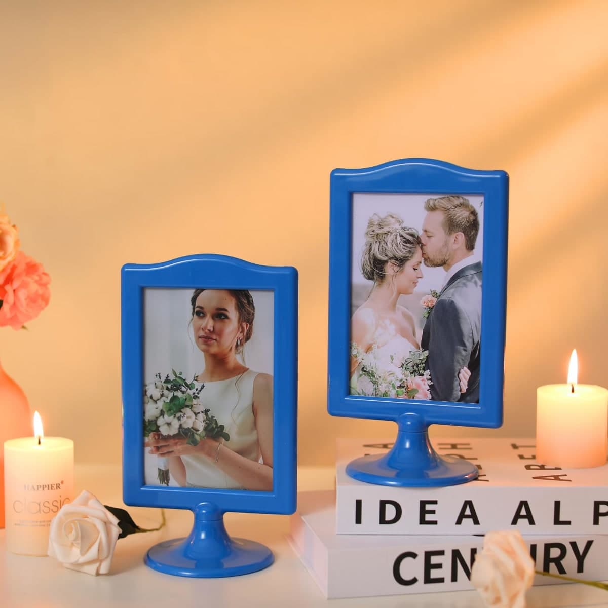 Litpoetic Double Sided Standing Picture Frame 4x6 Plastic Picture Frame Bulk White Photo Stand Picture Holder for Table Number Menu Display Wedding Graduation (10 Pack) (Blue) thumbnail 4