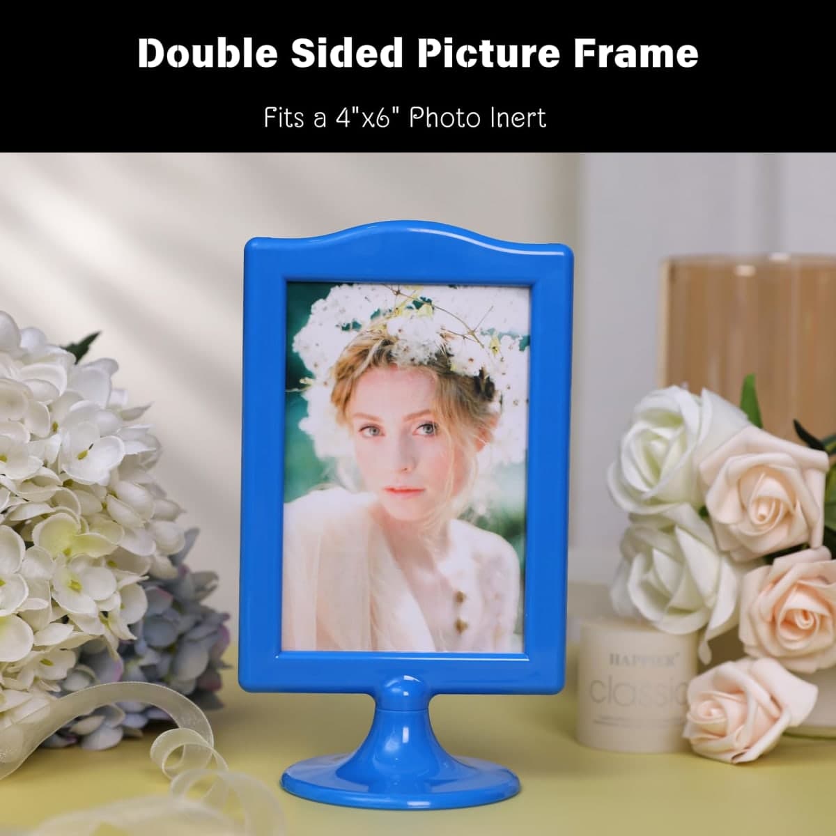 Litpoetic Double Sided Standing Picture Frame 4x6 Plastic Picture Frame Bulk White Photo Stand Picture Holder for Table Number Menu Display Wedding Graduation (10 Pack) (Blue) thumbnail 5