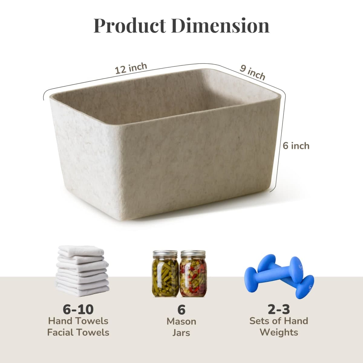 SortJoy The Sculpted Wide Bin Storage Bin Felt Storage Basket Drawer Organizer Bins Box Toy Pet Books Clothes Closet Cabinet Bathroom, Pantry, Kitchen 12 x 9 x 6 (Stone, Oatmeal) thumbnail 3