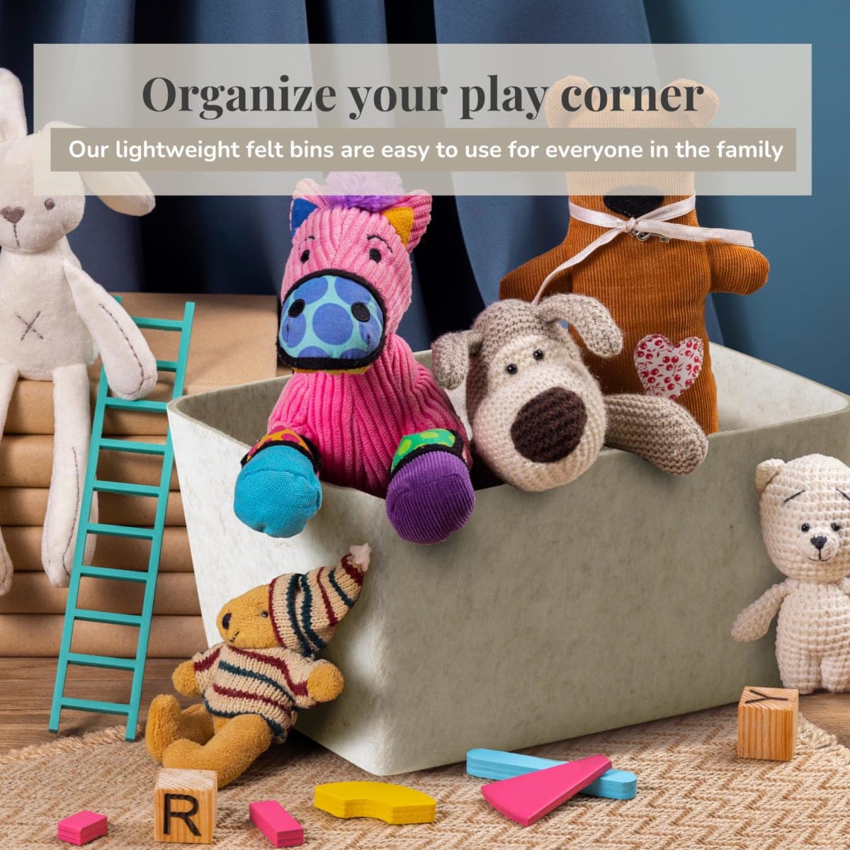 SortJoy The Sculpted Wide Bin Storage Bin Felt Storage Basket Drawer Organizer Bins Box Toy Pet Books Clothes Closet Cabinet Bathroom, Pantry, Kitchen 12 x 9 x 6 (Stone, Oatmeal) thumbnail 4
